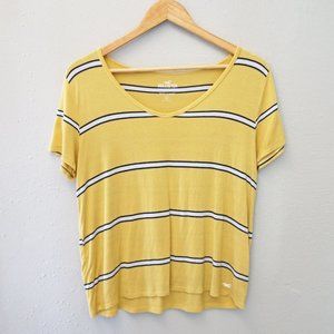 Hollister Yellow, Navy, White Stripe V-neck Easy T-shirt